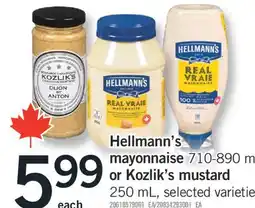 Fortinos HELLMANN'S MAYONNAISE, 710-890 ML OR KOZLIK'S MUSTARD, 250 ML offer