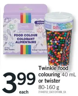 Fortinos TWINKLE FOOD COLOURING 40 ML OR TWISTER 80-160 G offer
