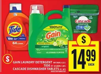 Food Basics GAIN LAUNDRY DETERGENT, TIDE OR CASCADE DISHWASHER TABLETS offer