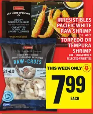 Food Basics IRRESISTIBLES PACIFIC WHITE RAW SHRIMP OR TORPEDO OR TEMPURA SHRIMP offer