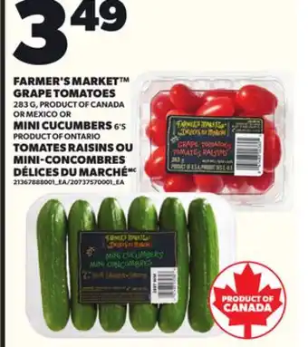 Independent Grocer FARMER'S MARKET GRAPE TOMATOES, 283 G OR MINI CUCUMBERS, 6'S offer