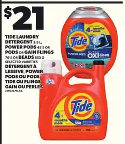 Independent Grocer TIDE LAUNDRY DETERGENT, 3.9 L POWER PODS 45'S OR PODS OR GAIN FLINGS 76'S OR BEADS, 853 G offer