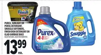 Metro PUREX, SUNLIGHT OR PERSIL DETERGENT, SNUGGLE SOFTENERS, FINISH DISH DETERGENT OR GLAD GARBAGE BAGS offer