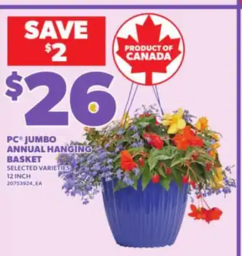 Loblaws PC JUMBO ANNUAL HANGING BASKET, 12 INCH offer