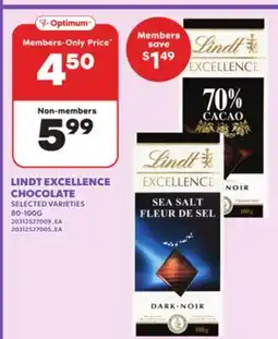 Loblaws LINDT EXCELLENCE CHOCOLATE, 80-100G offer