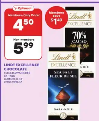 Loblaws LINDT EXCELLENCE CHOCOLATE, 80-100G offer