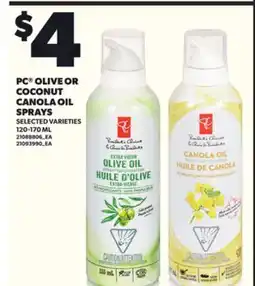 Loblaws PC OLIVE OR COCONUT CANOLA OIL SPRAYS, 120-170 ML offer