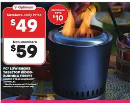 Loblaws PC LOW SMOKE TABLETOP WOOD- BURNING FIREPIT offer