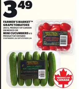 Loblaws FARMER'S MARKET GRAPE TOMATOES, 283 G OR MINI CUCUMBERS 6'S offer