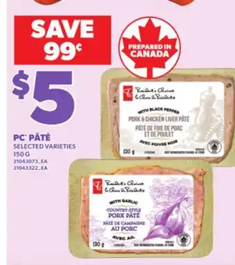 Loblaws PC PÂTÉ 150G offer