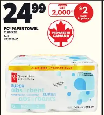 Loblaws PC PAPER TOWEL, 12'S offer
