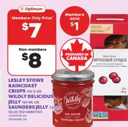 Loblaws LESLEY STOWE RAINCOAST CRISPS, 150G OR WILDLY DELICIOUS JELLY, 185 ML OR SAUNDERS JELLY 250 ML offer