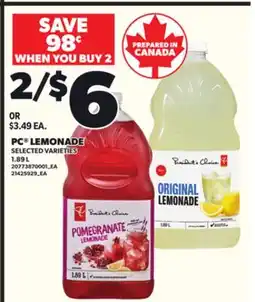Loblaws PC LEMONADE, 1.89 L offer