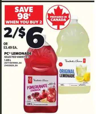 Loblaws PC LEMONADE, 1.89 L offer