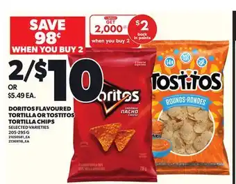 Loblaws DORITOS FLAVOURED TORTILLA OR TOSTITOS TORTILLA CHIPS 205-295G offer