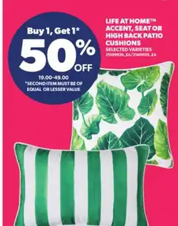 Loblaws LIFE AT HOME ACCENT, SEAT OR HIGH BACK PATIO CUSHIONS offer