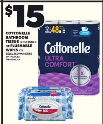 Loblaws COTTONELLE BATHROOM TISSUE 12=48ROLLS OR FLUSHABLE WIPES 4'S offer