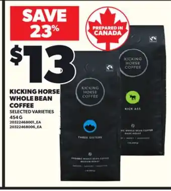 Loblaws KICKING HORSE WHOLE BEAN COFFEE 454G offer