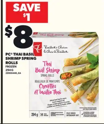 Loblaws PC THAI BASIL SHRIMP SPRING ROLLS, 294 G offer