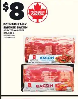 Loblaws PC NATURALLY SMOKED BACON, 375/500 G offer