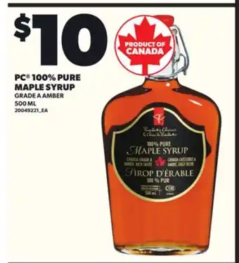 Loblaws PC 100% PURE MAPLE SYRUP, 500ML offer