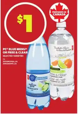 Loblaws PC BLUE MENU OR FREE & CLEAR 1L offer