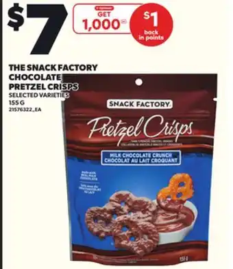 Loblaws THE SNACK FACTORY CHOCOLATE PRETZEL CRISPS, 155 G offer