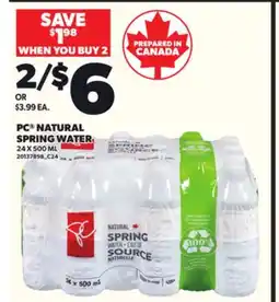 Loblaws PC NATURAL SPRING WATER, 24 X 500 ML offer