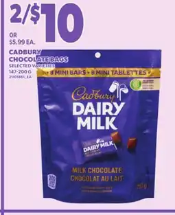 Loblaws CADBURY CHOCOLATE BAGS, 147-200 G offer