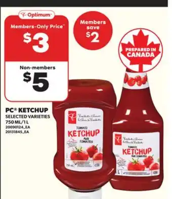 Loblaws PC KETCHUP, 750 ML/1 L offer
