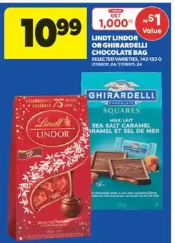 Real Canadian Superstore LINDT LINDOR OR GHIRARDELLI CHOCOLATE BAG, 142-153 G offer