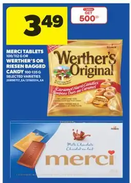 Real Canadian Superstore MERCI TABLETS, 100/112 G OR WERTHER'S OR RIESEN BAGGED CANDY, 100-135 G offer