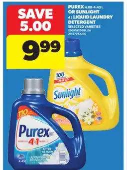 Real Canadian Superstore PUREX, 4.08-4.43 L OR SUNLIGHT, 4 L LIQUID LAUNDRY DETERGENT offer