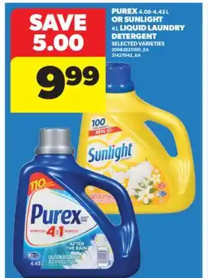 Real Canadian Superstore PUREX, 4.08-4.43 L OR SUNLIGHT, 4 L LIQUID LAUNDRY DETERGENT offer