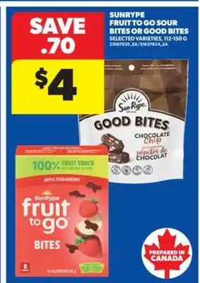 Real Canadian Superstore SUNRYPE FRUIT TO GO SOUR BITES OR GOOD BITES, 112-150 G offer