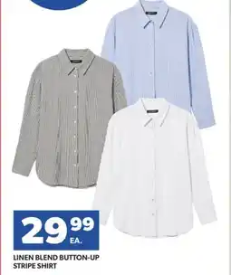 Real Canadian Superstore LINEN BLEND BUTTON-UP STRIPE SHIRT offer