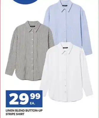 Real Canadian Superstore LINEN BLEND BUTTON-UP STRIPE SHIRT offer