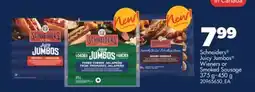 Real Canadian Superstore SCHNEIDERS JUICY JUMBOS WIENERS OR SMOKED SAUSAGE, 375 g-450 g offer