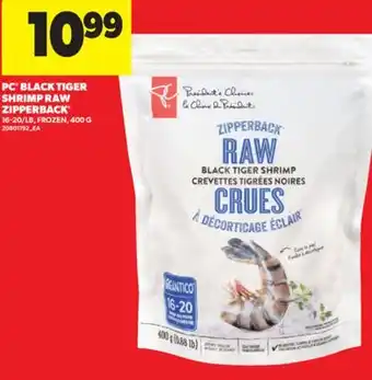 Real Canadian Superstore PC BLACK TIGER SHRIMP RAW ZIPPERBACK , 16-20/LB, 400 G offer