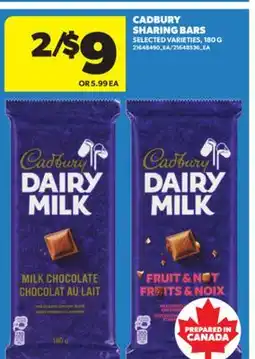 Real Canadian Superstore CADBURY SHARING BARS, 180 G offer