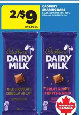Real Canadian Superstore CADBURY SHARING BARS, 180 G offer