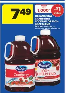 Real Canadian Superstore OCEAN SPRAY CRANBERRY COCKTAIL OR 100% JUICE BLEND, 3 L offer