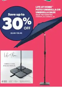 Real Canadian Superstore LIFE AT HOME PATIO UMBRELLA OR UMBRELLA BASE offer