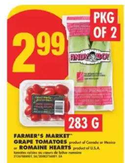 No Frills FARMER'S MARKET GRAPE TOMATOES, 283 G or ROMAINE HEARTS, PKG OF 2 offer