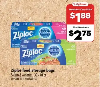 No Frills ZIPLOC FOOD STORAGE BAGS, 30 - 40 CT offer