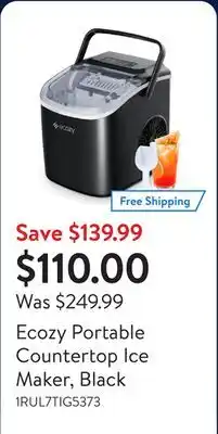 Walmart Ecozy Portable Countertop Ice Maker, Black offer