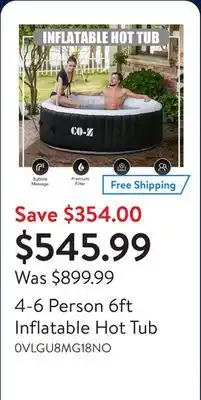 Walmart 4-6 Person 6ft Inflatable Hot Tub offer