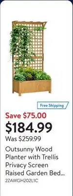 Walmart Outsunny Wood Planter with Trellis Privacy Screen Raised Garden Bed Yellow offer