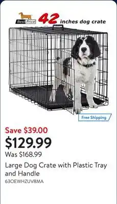 Walmart Large Dog Crate with Plastic Tray and Handle offer