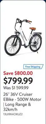 Walmart 26 36V Cruiser EBike - 500W Motor | Long Range & 32km/h offer